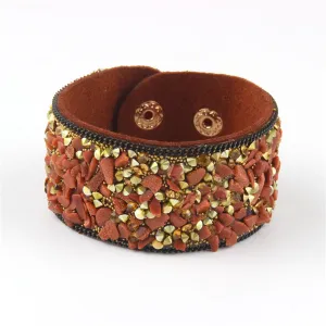 Rust Resin & 18K Gold-Plated Cubic Zirconia-Accent Wide Band Bracelet