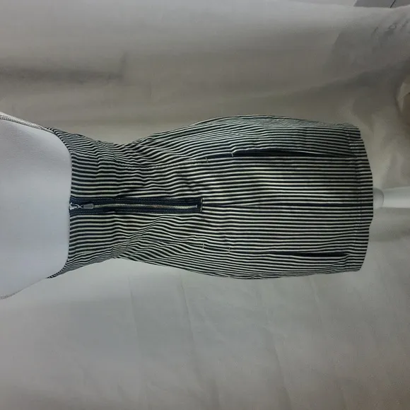 SACADA - Made in Brazil - Cotton Blend Black Cream Ticking Strapless Dress
