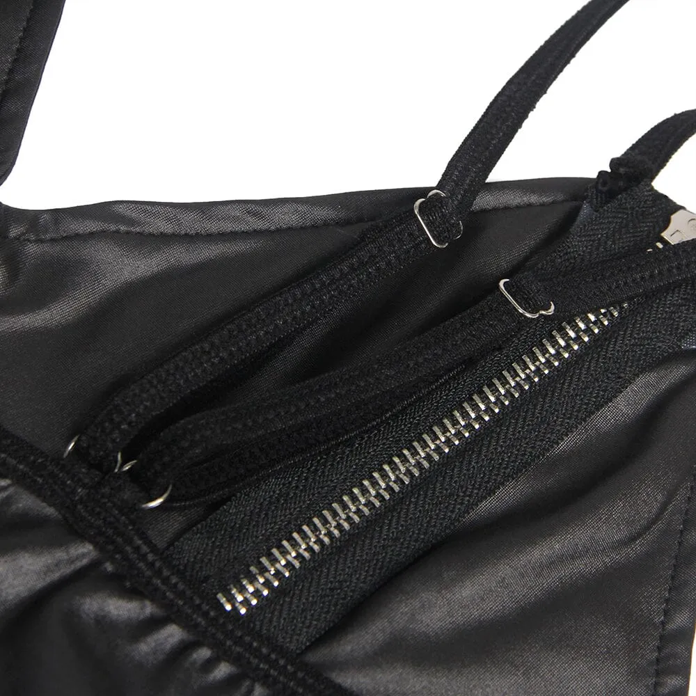 Scandals Black Wet Look Zipper Dress - Faux Leather