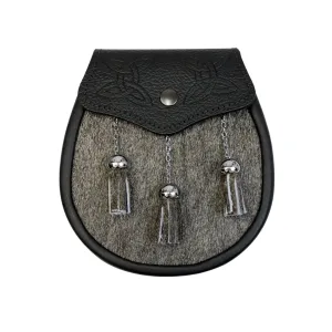 Scottish Made - Semi Dress Celtic Embossed Sporran - Grey Calfskin
