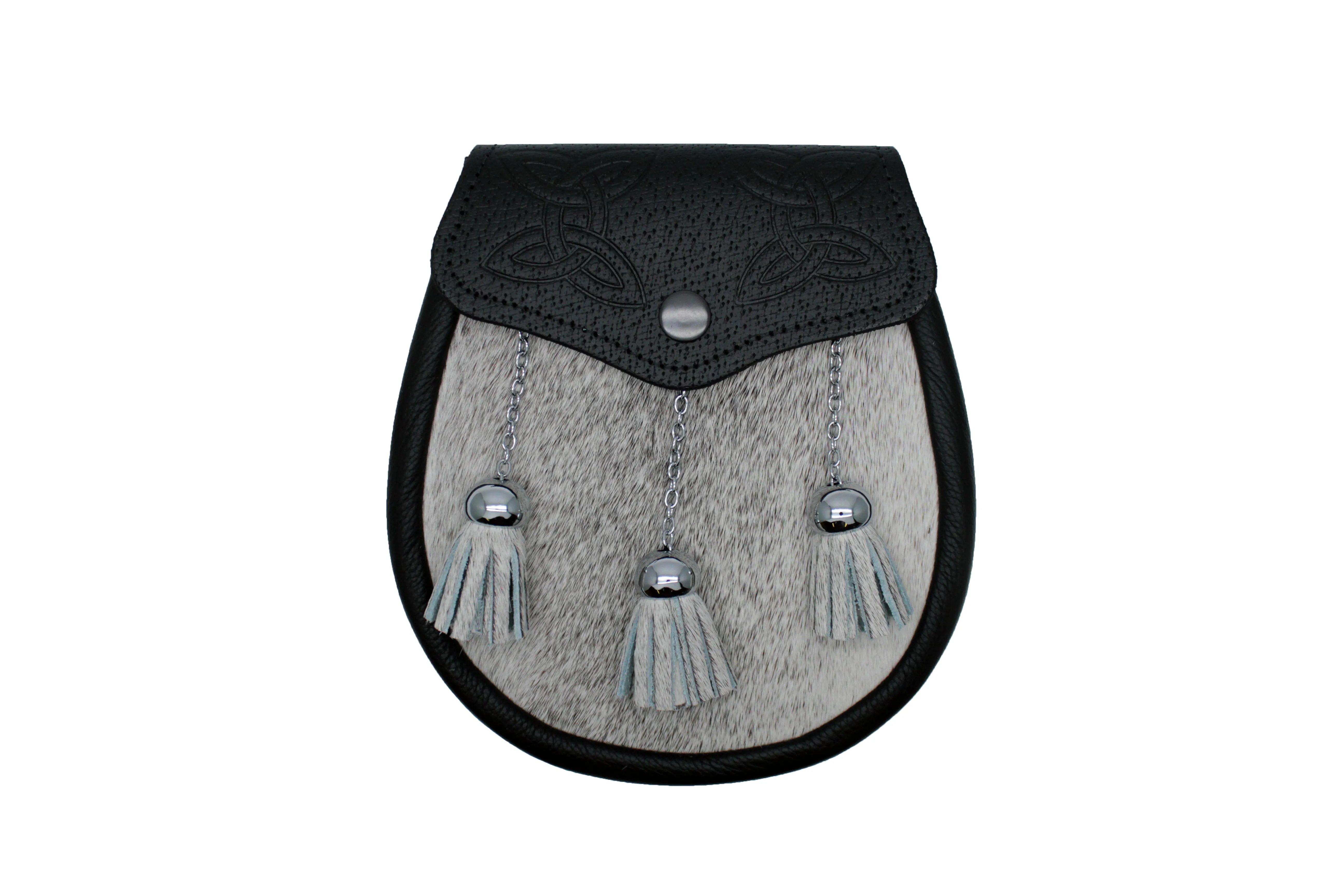 Scottish Made - Semi Dress Celtic Embossed Sporran - Grey Calfskin