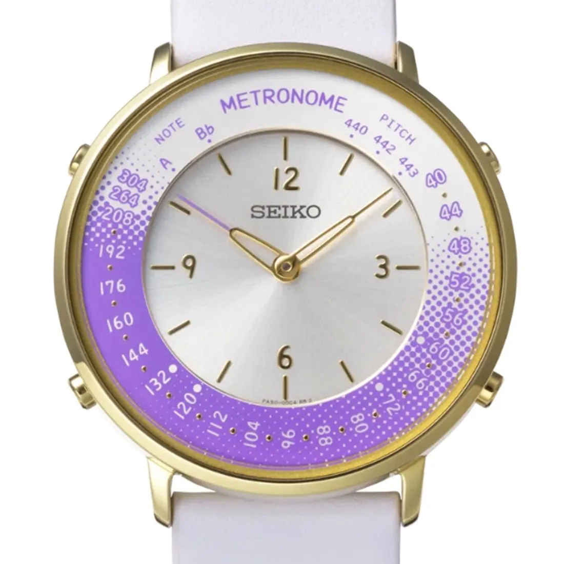 Seiko Metronome Purple Dial SMW003B White Leather Casual Watch