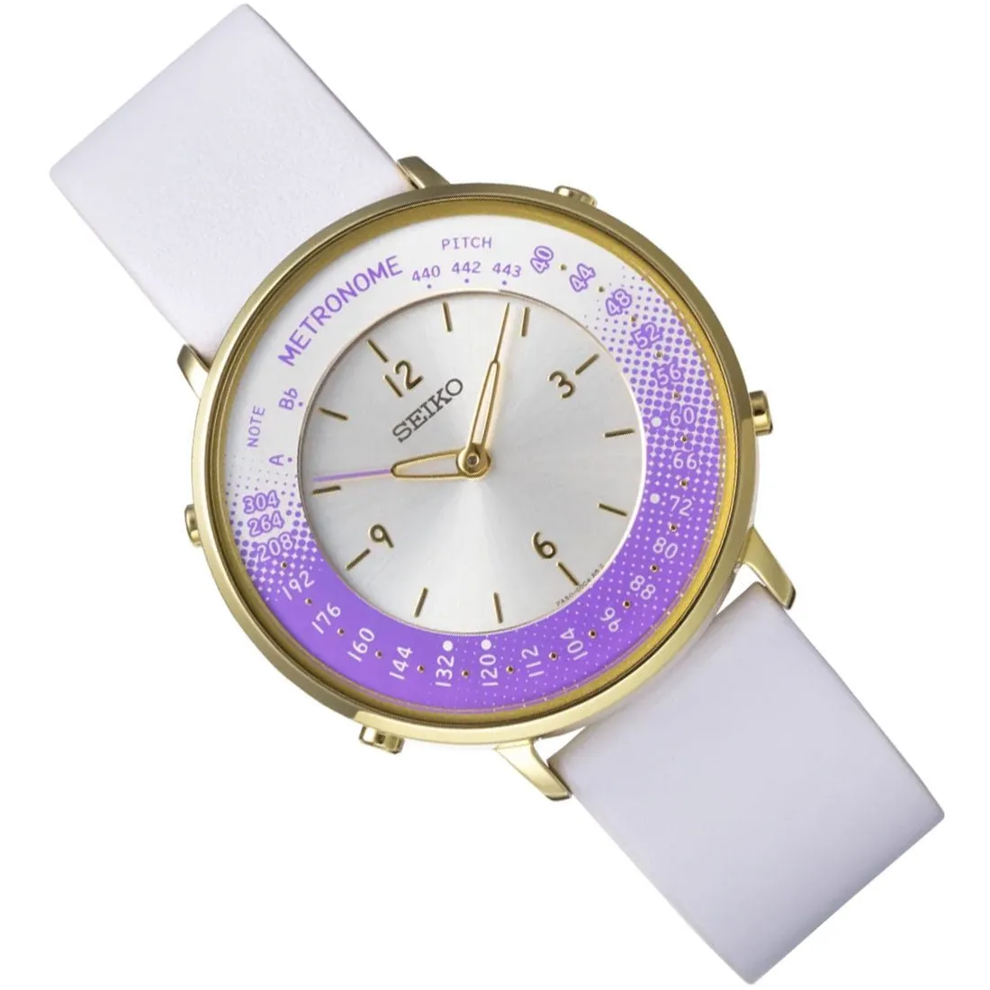 Seiko Metronome Purple Dial SMW003B White Leather Casual Watch