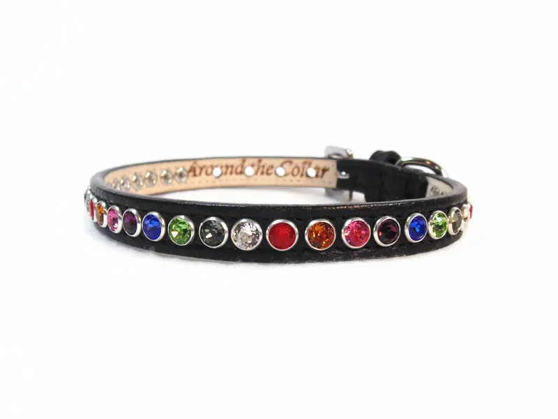 Shanti Random Multi Crystal Leather Dog Collar