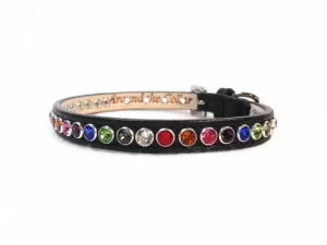 Shanti Random Multi Crystal Leather Dog Collar