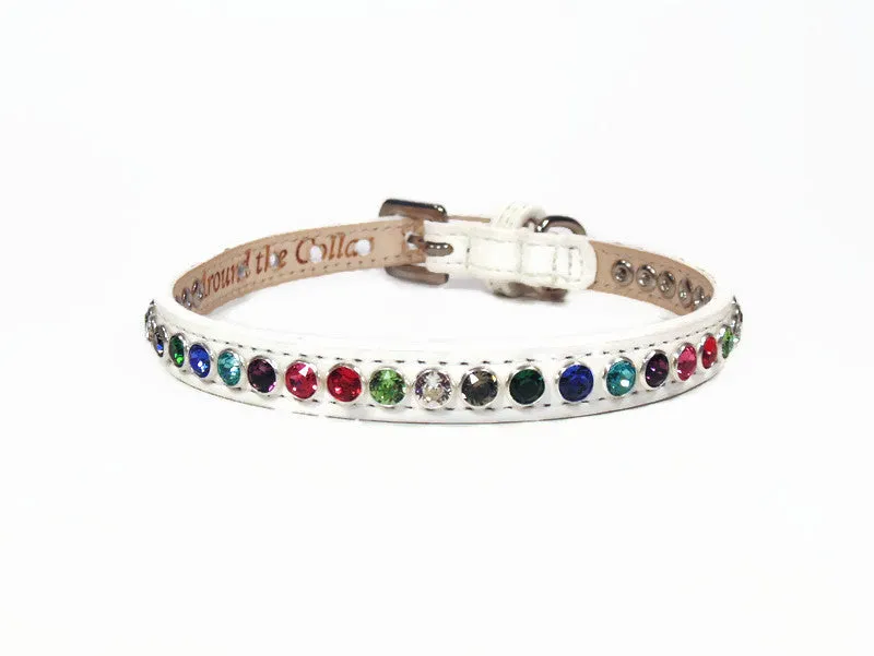 Shanti Random Multi Crystal Leather Dog Collar