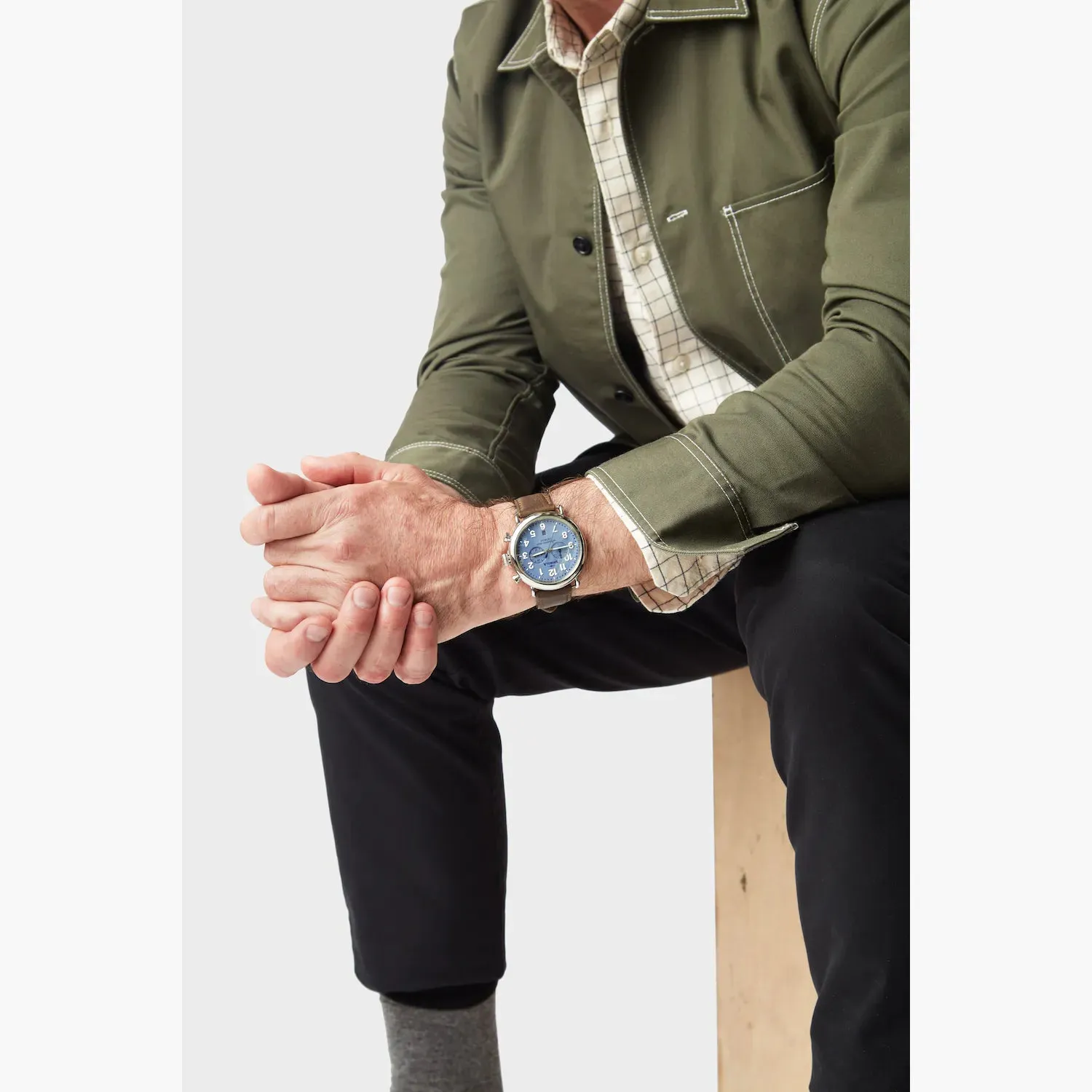 Shinola, The Runwell 2 Eye Chrono 47mm Slate Blue Dial British Tan Leather