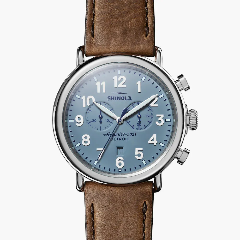 Shinola, The Runwell 2 Eye Chrono 47mm Slate Blue Dial British Tan Leather