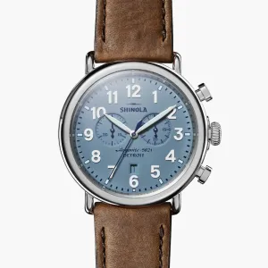 Shinola, The Runwell 2 Eye Chrono 47mm Slate Blue Dial British Tan Leather