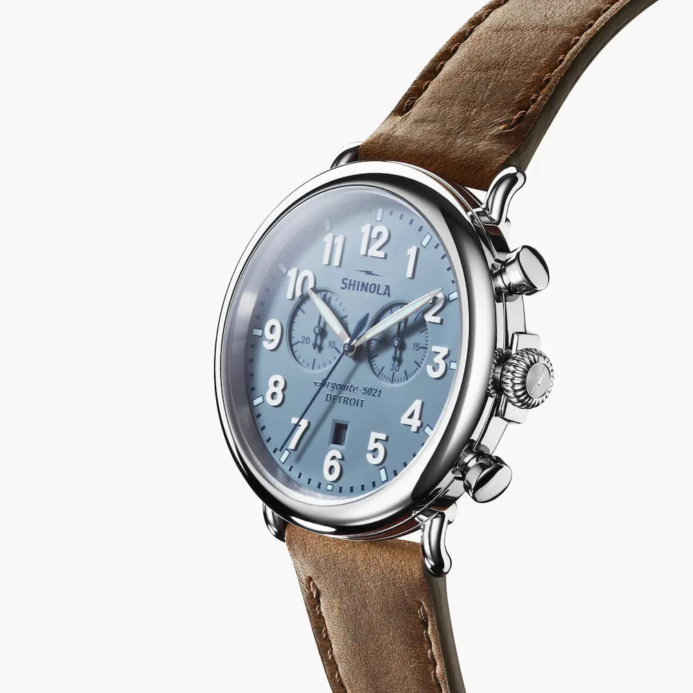 Shinola, The Runwell 2 Eye Chrono 47mm Slate Blue Dial British Tan Leather
