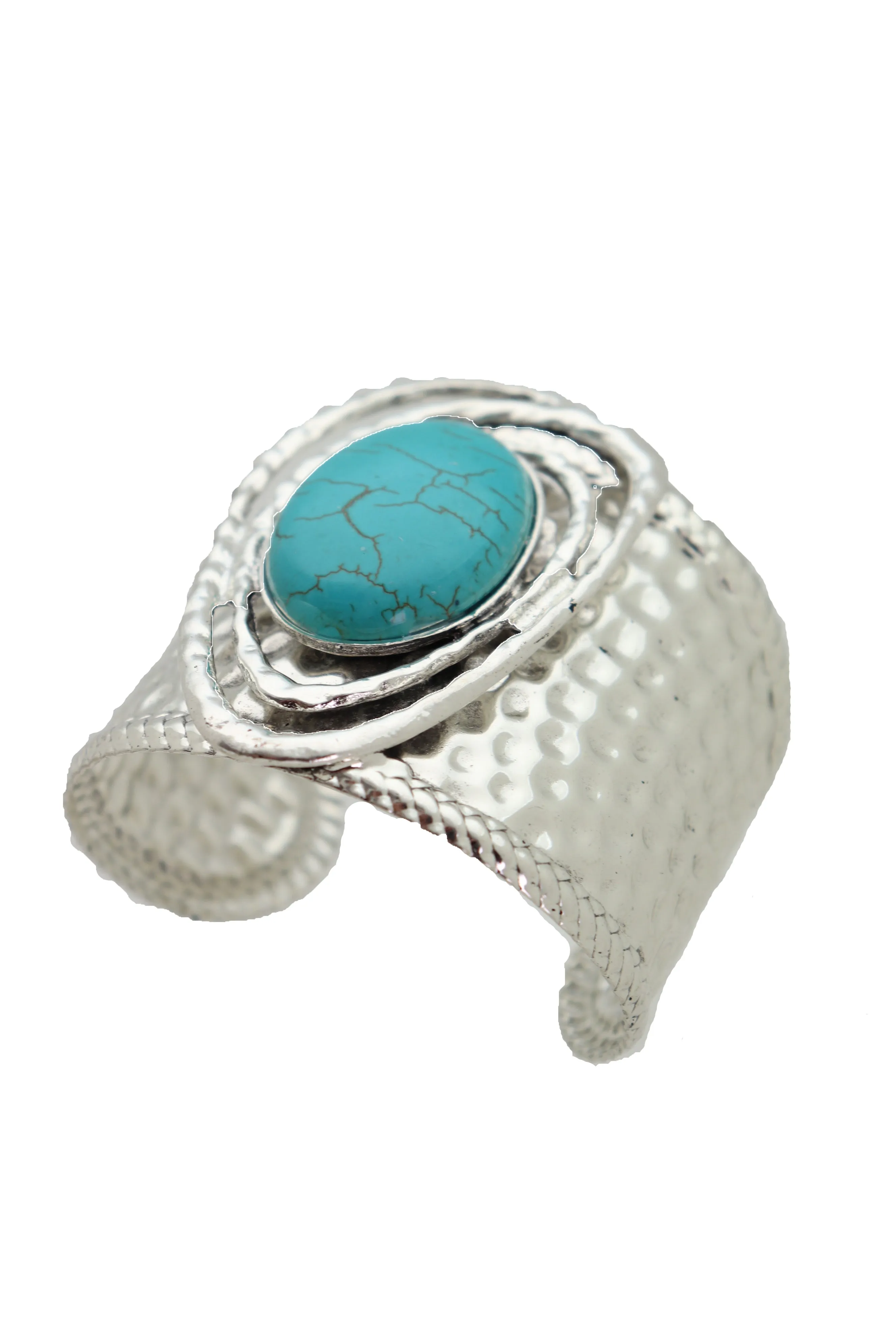 Silver & Turquoise Bead Ethnic Metal Cuff Bracelet