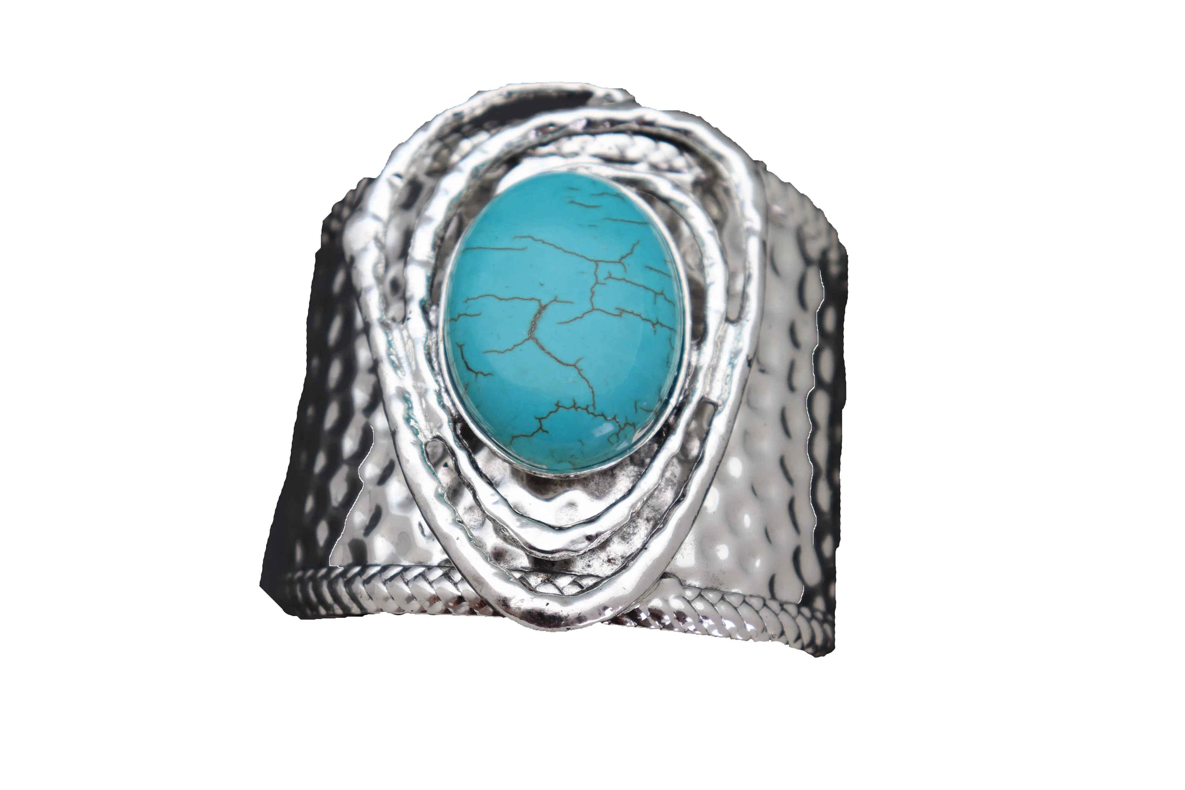 Silver & Turquoise Bead Ethnic Metal Cuff Bracelet