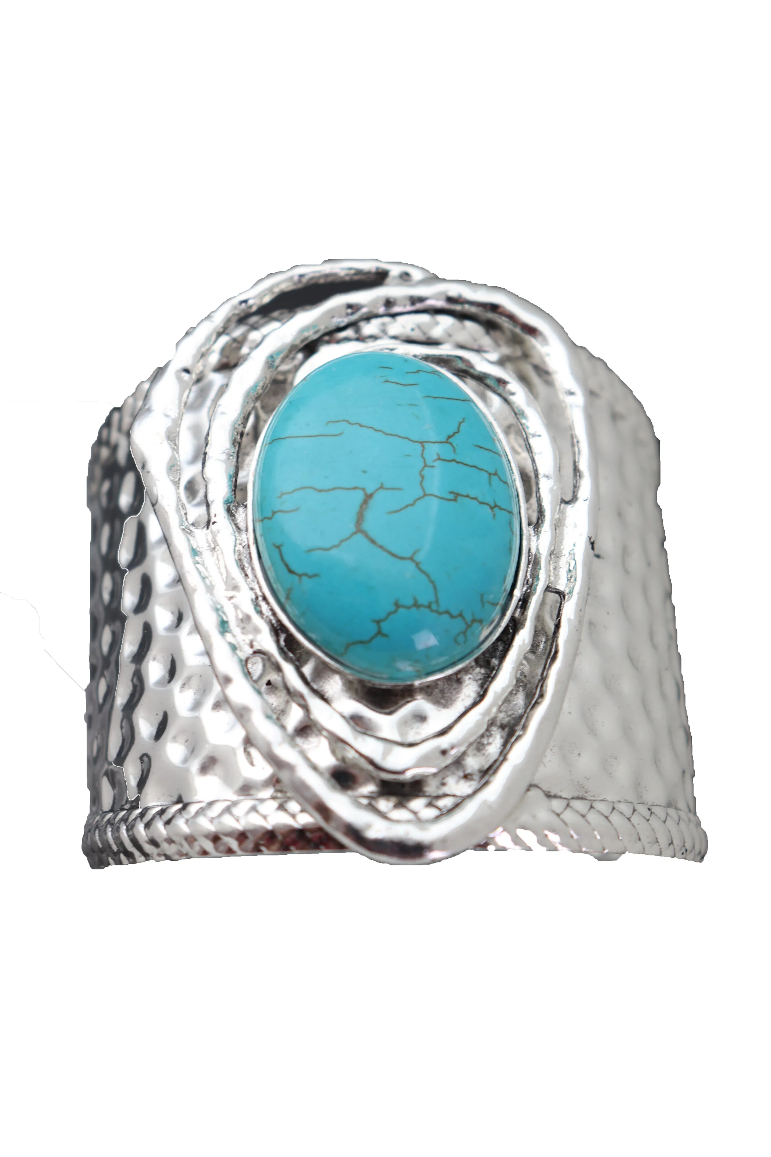 Silver & Turquoise Bead Ethnic Metal Cuff Bracelet