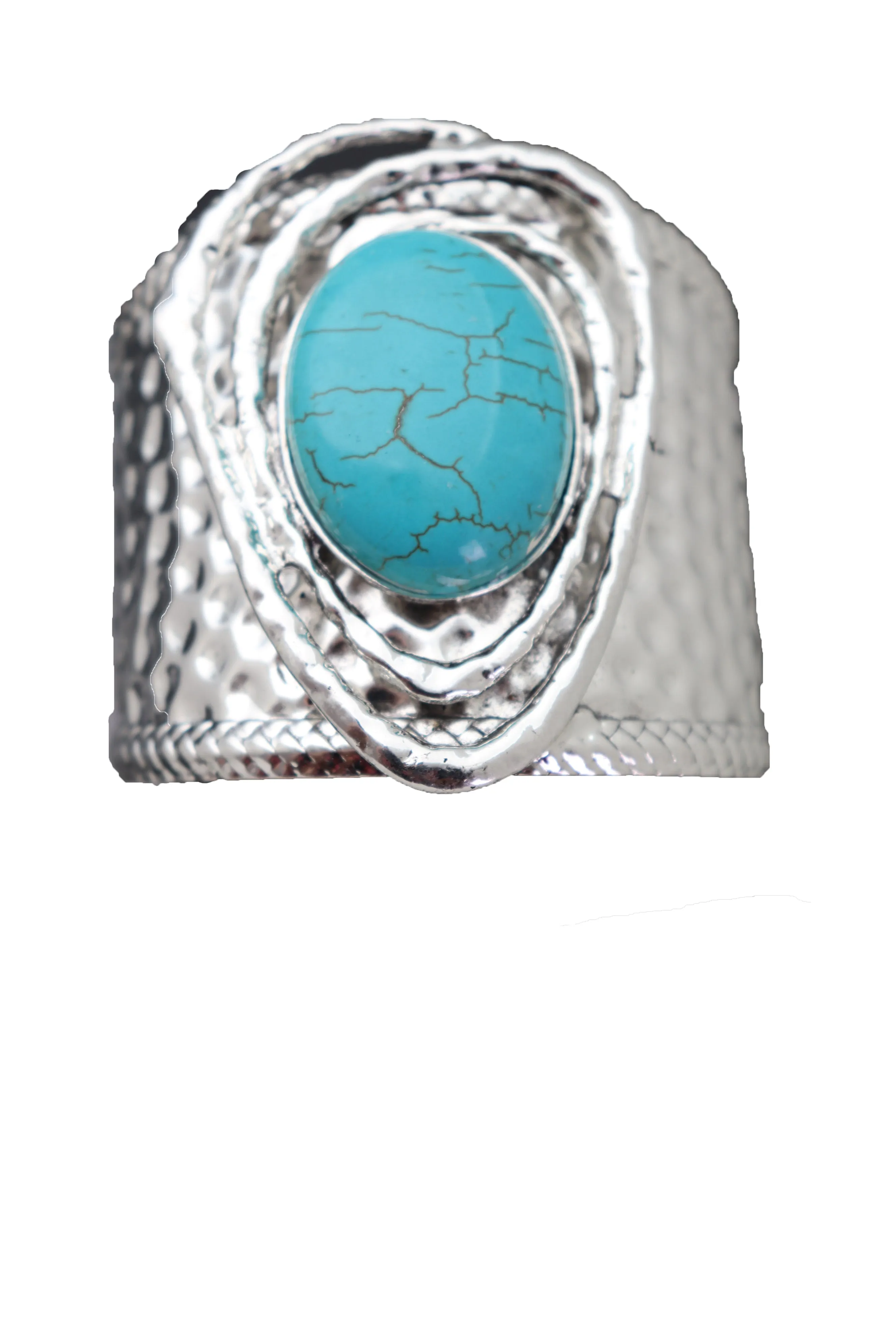 Silver & Turquoise Bead Ethnic Metal Cuff Bracelet