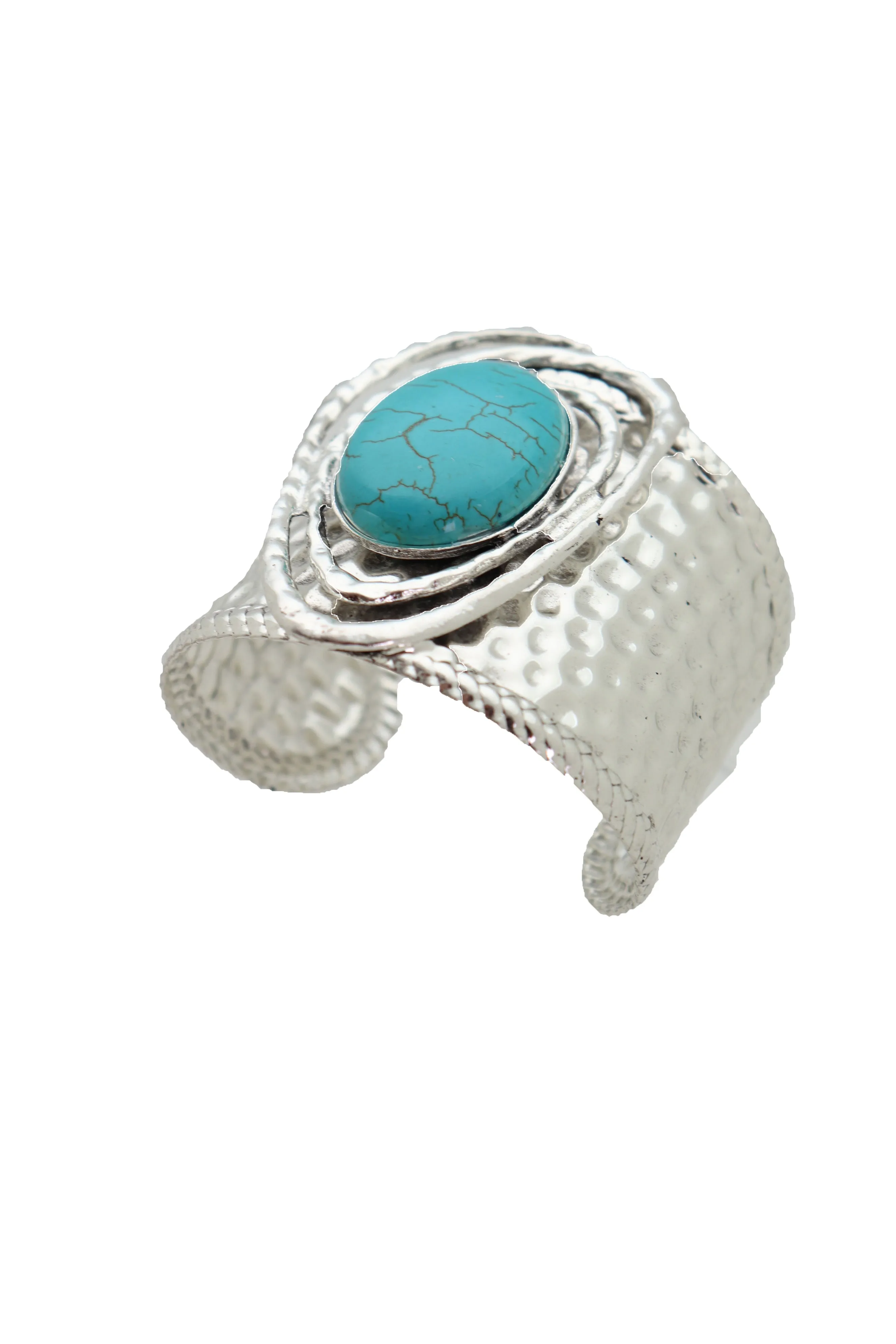 Silver & Turquoise Bead Ethnic Metal Cuff Bracelet