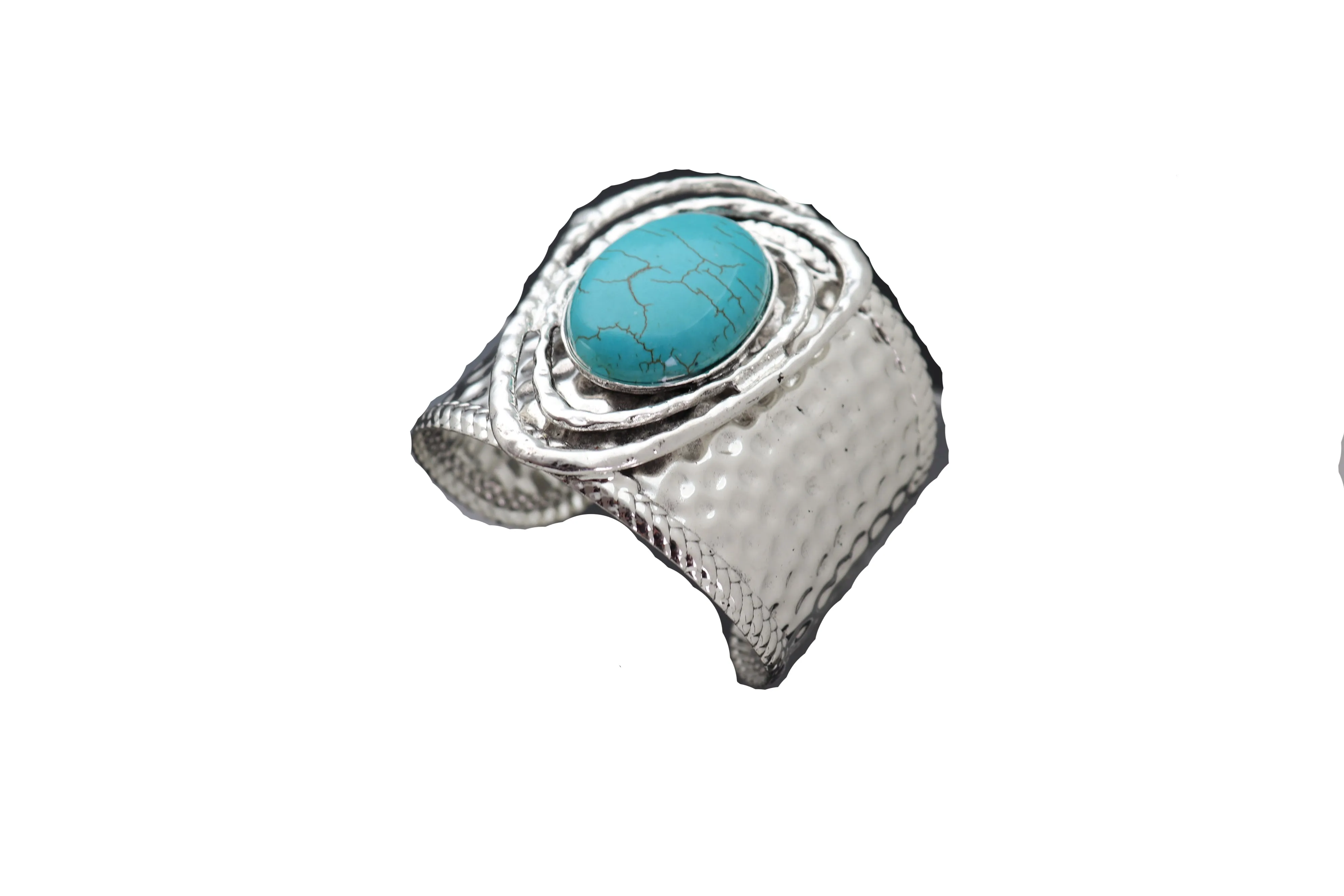 Silver & Turquoise Bead Ethnic Metal Cuff Bracelet