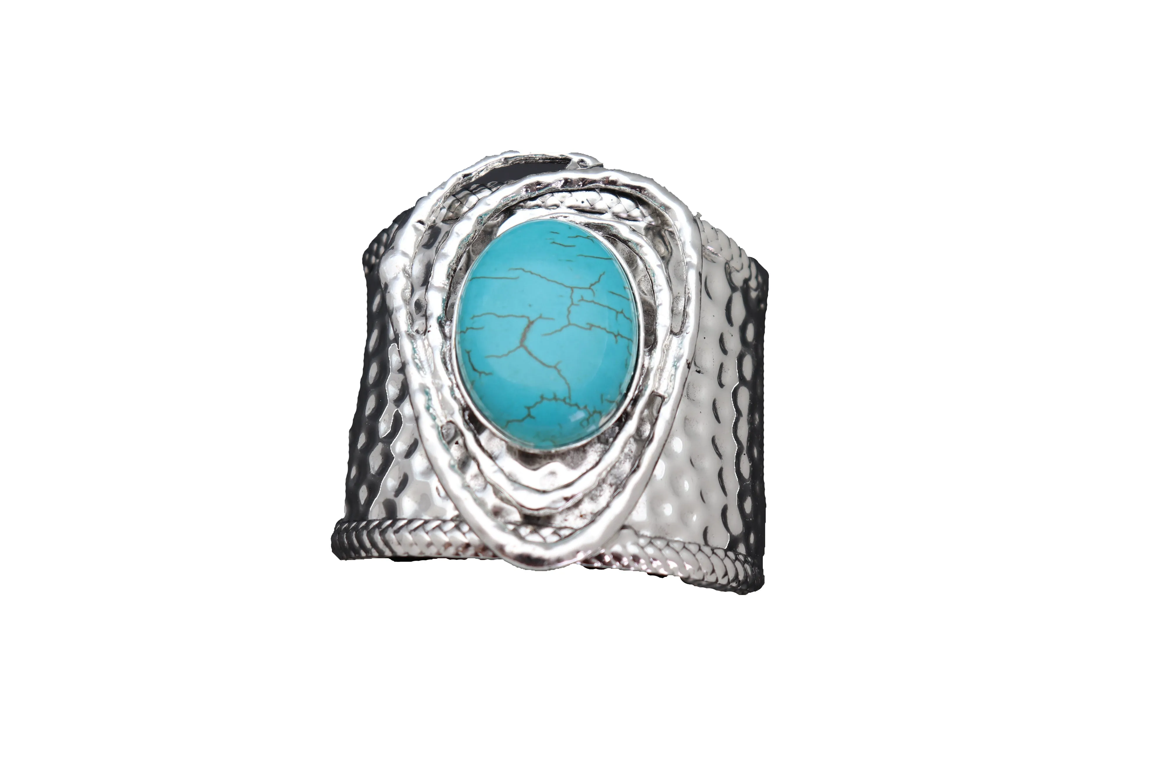 Silver & Turquoise Bead Ethnic Metal Cuff Bracelet
