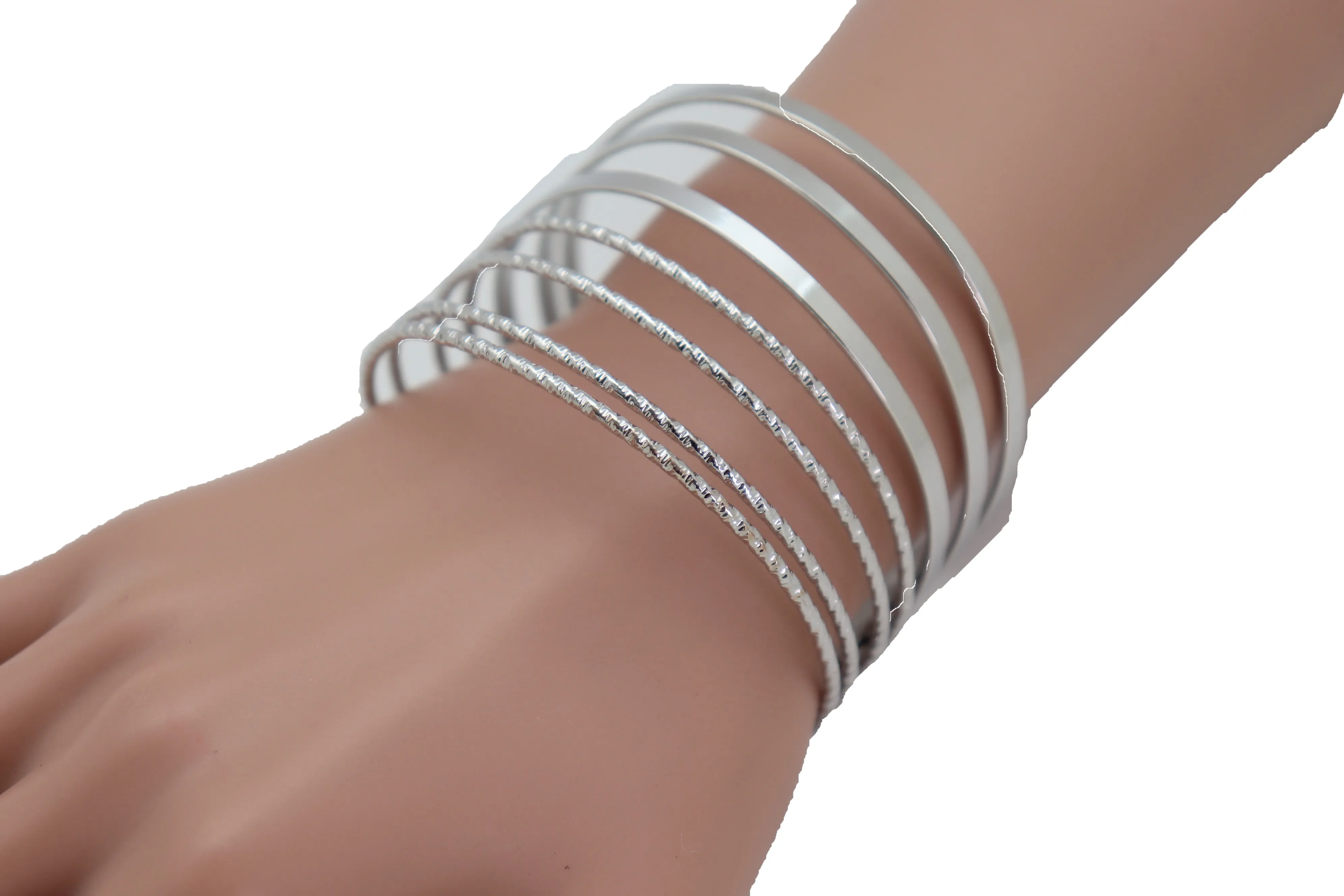 Silver Metal Bangle Cuff Bracelet Jewelry Fashion Stripes Fan Fancy Style
