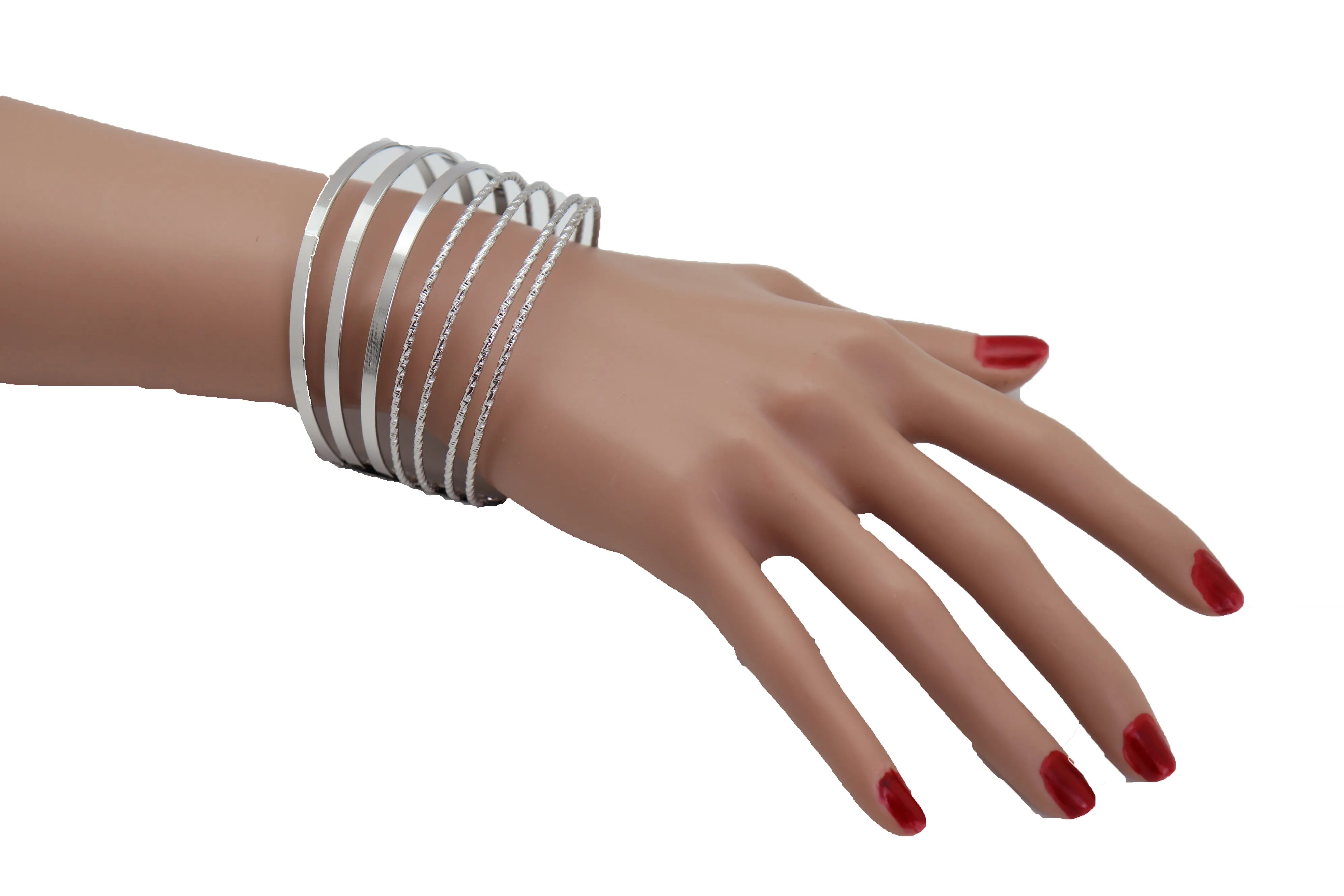 Silver Metal Bangle Cuff Bracelet Jewelry Fashion Stripes Fan Fancy Style