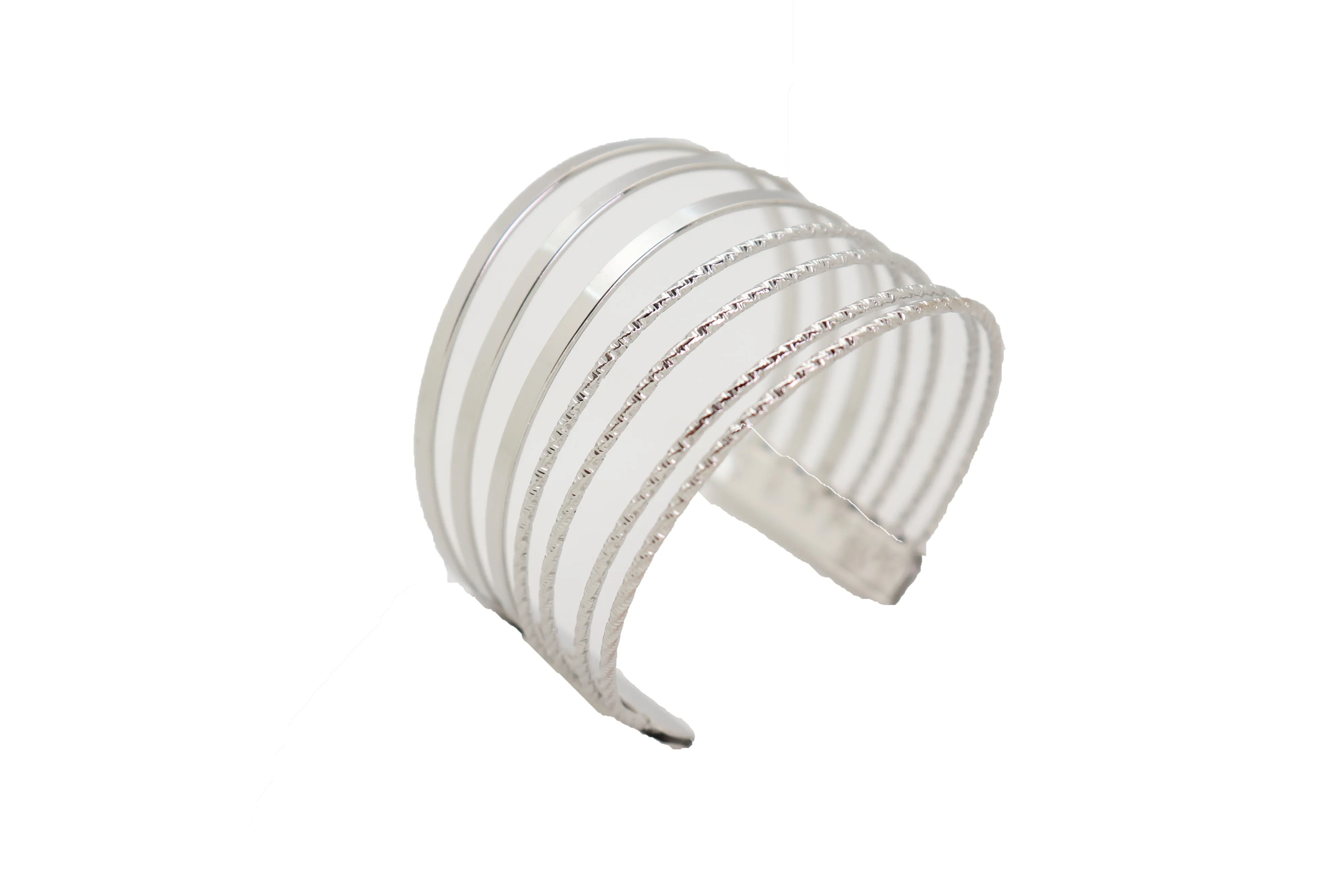Silver Metal Bangle Cuff Bracelet Jewelry Fashion Stripes Fan Fancy Style