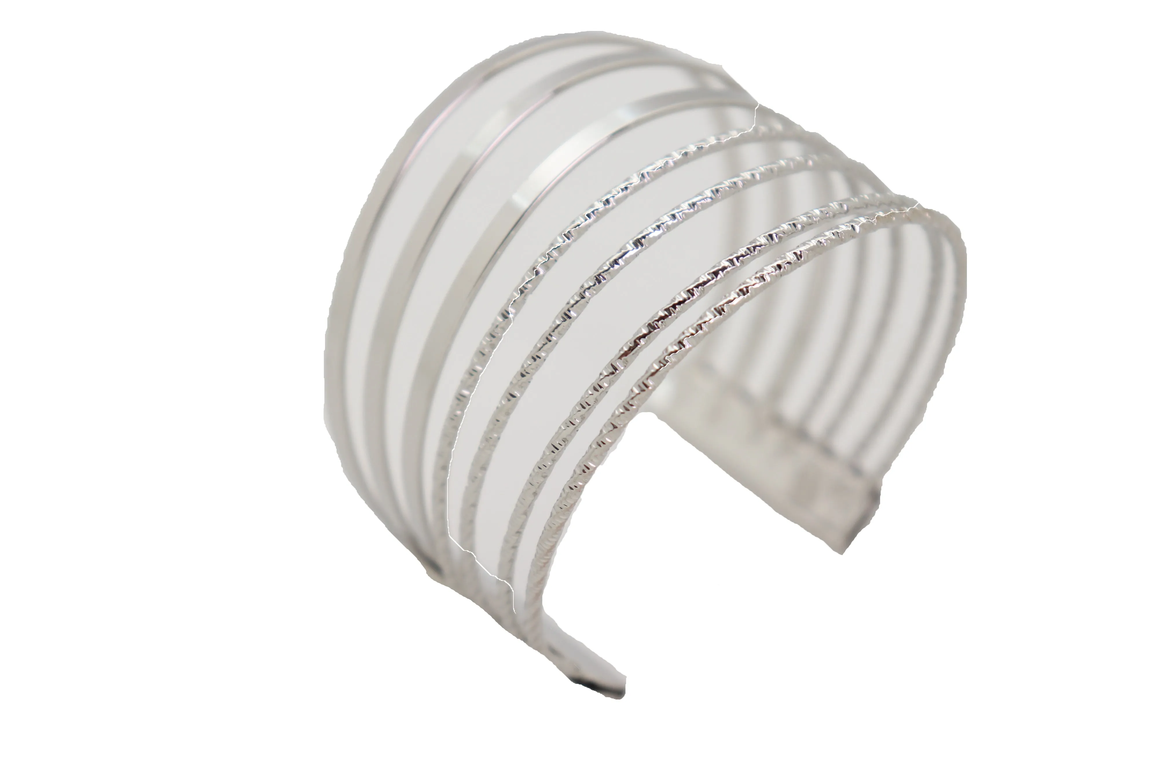 Silver Metal Bangle Cuff Bracelet Jewelry Fashion Stripes Fan Fancy Style