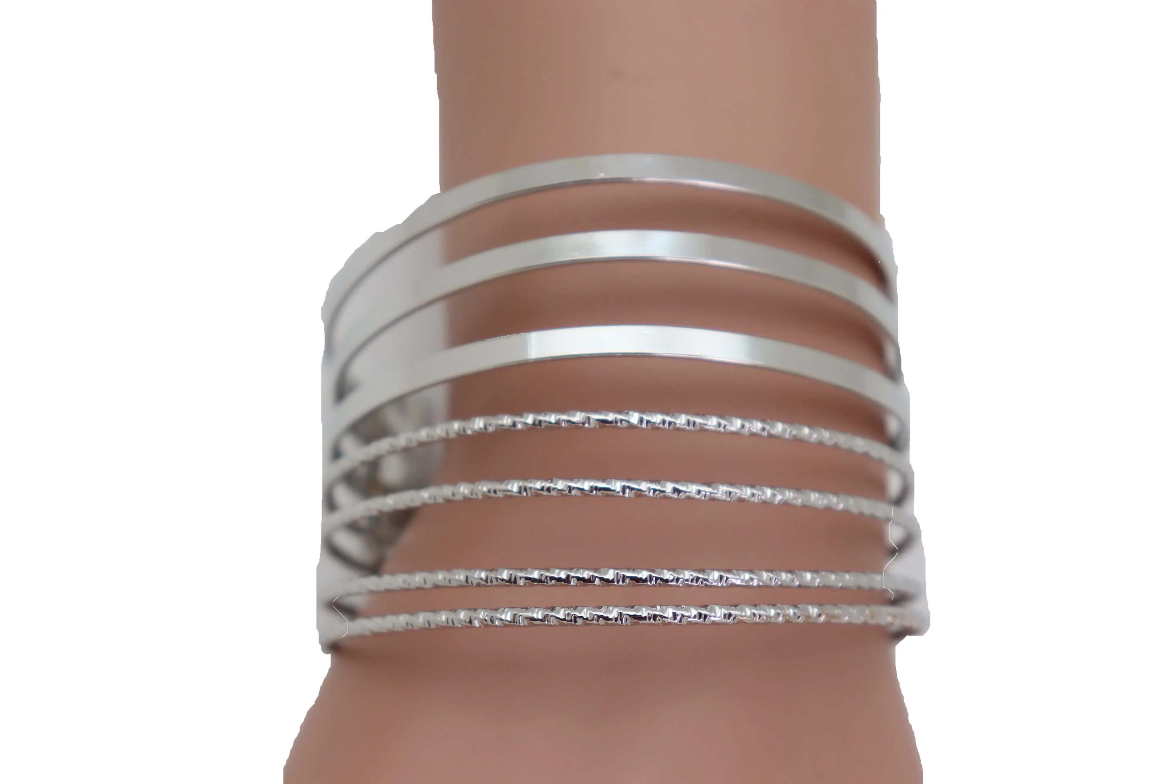 Silver Metal Bangle Cuff Bracelet Jewelry Fashion Stripes Fan Fancy Style