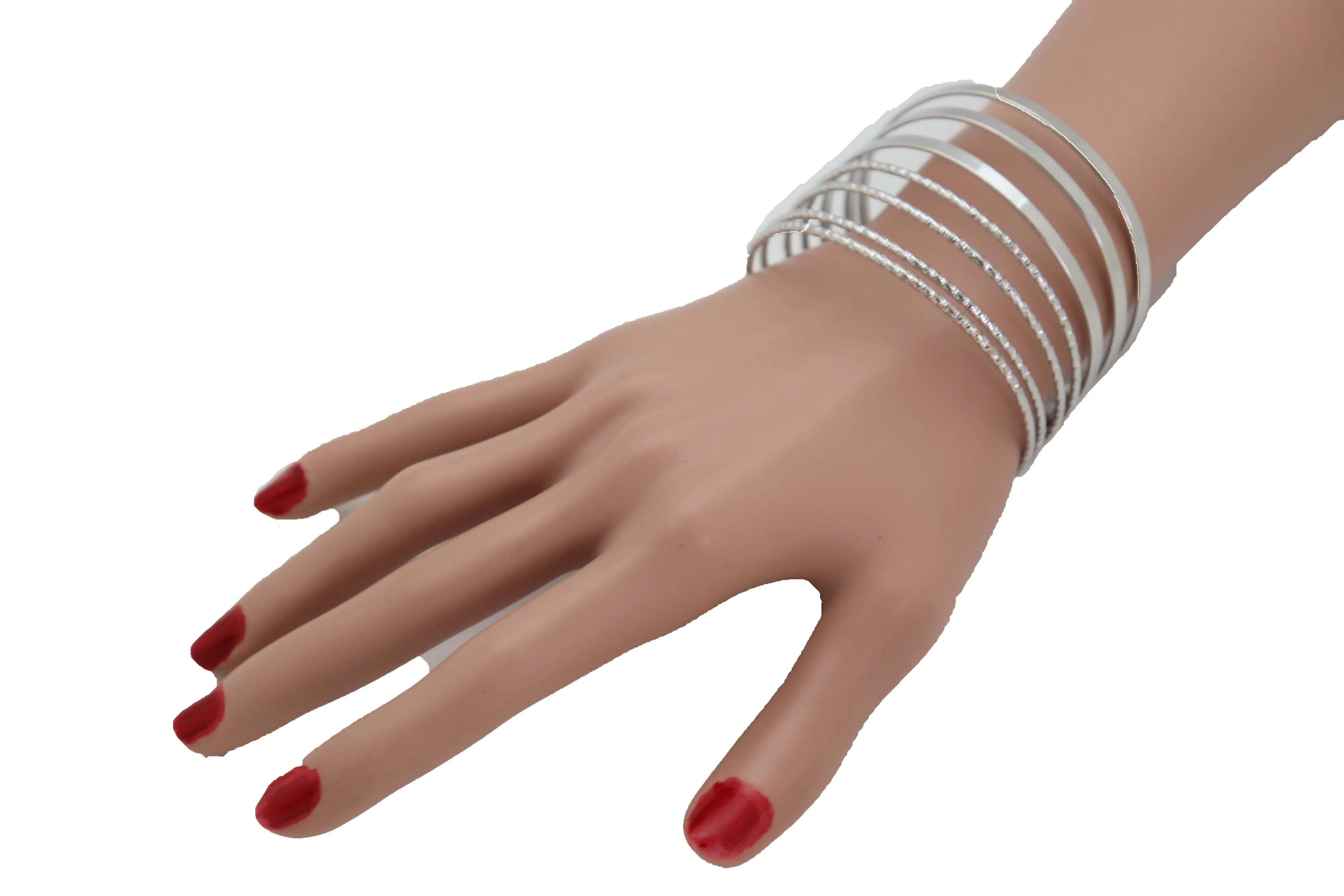 Silver Metal Bangle Cuff Bracelet Jewelry Fashion Stripes Fan Fancy Style