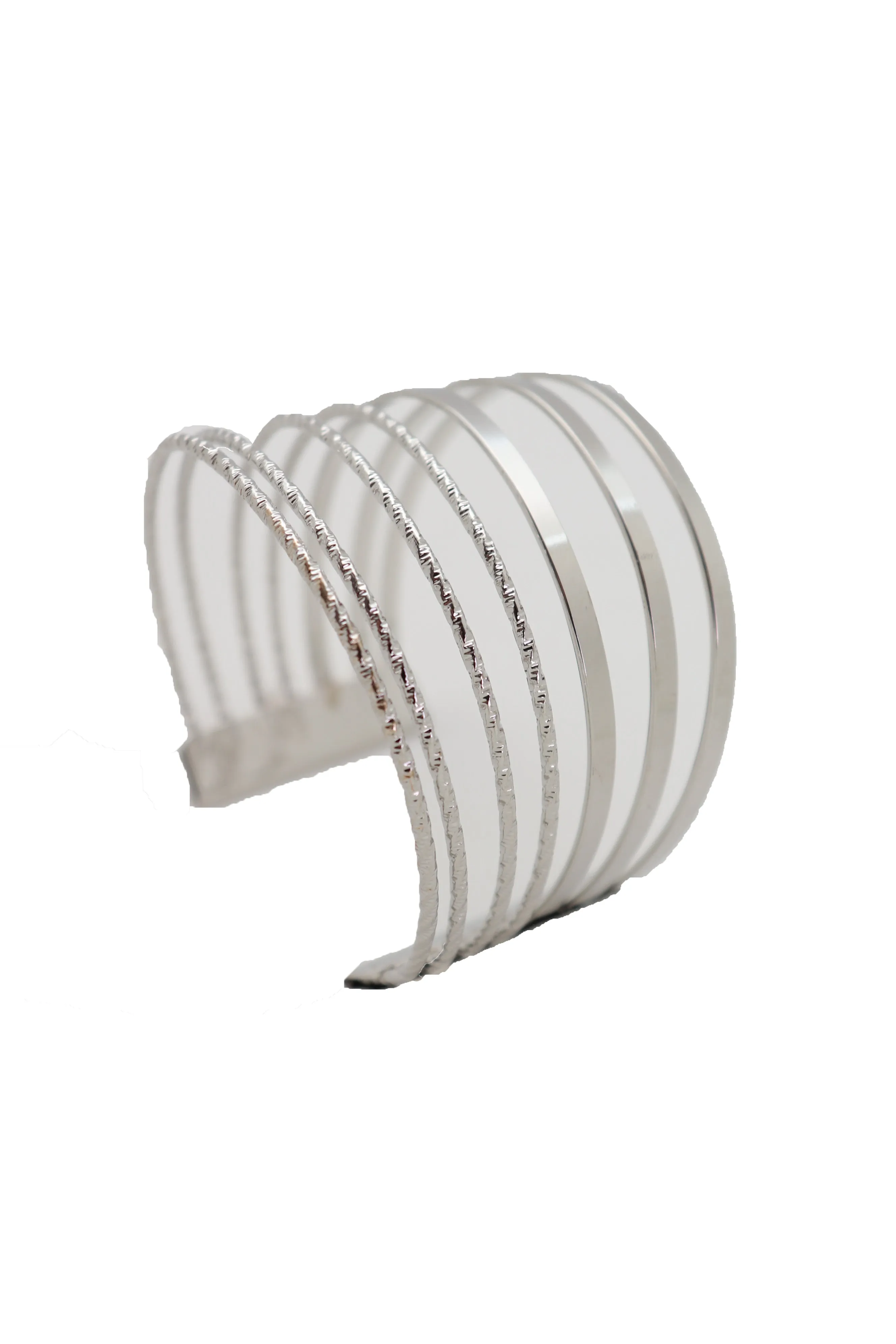 Silver Metal Bangle Cuff Bracelet Jewelry Fashion Stripes Fan Fancy Style