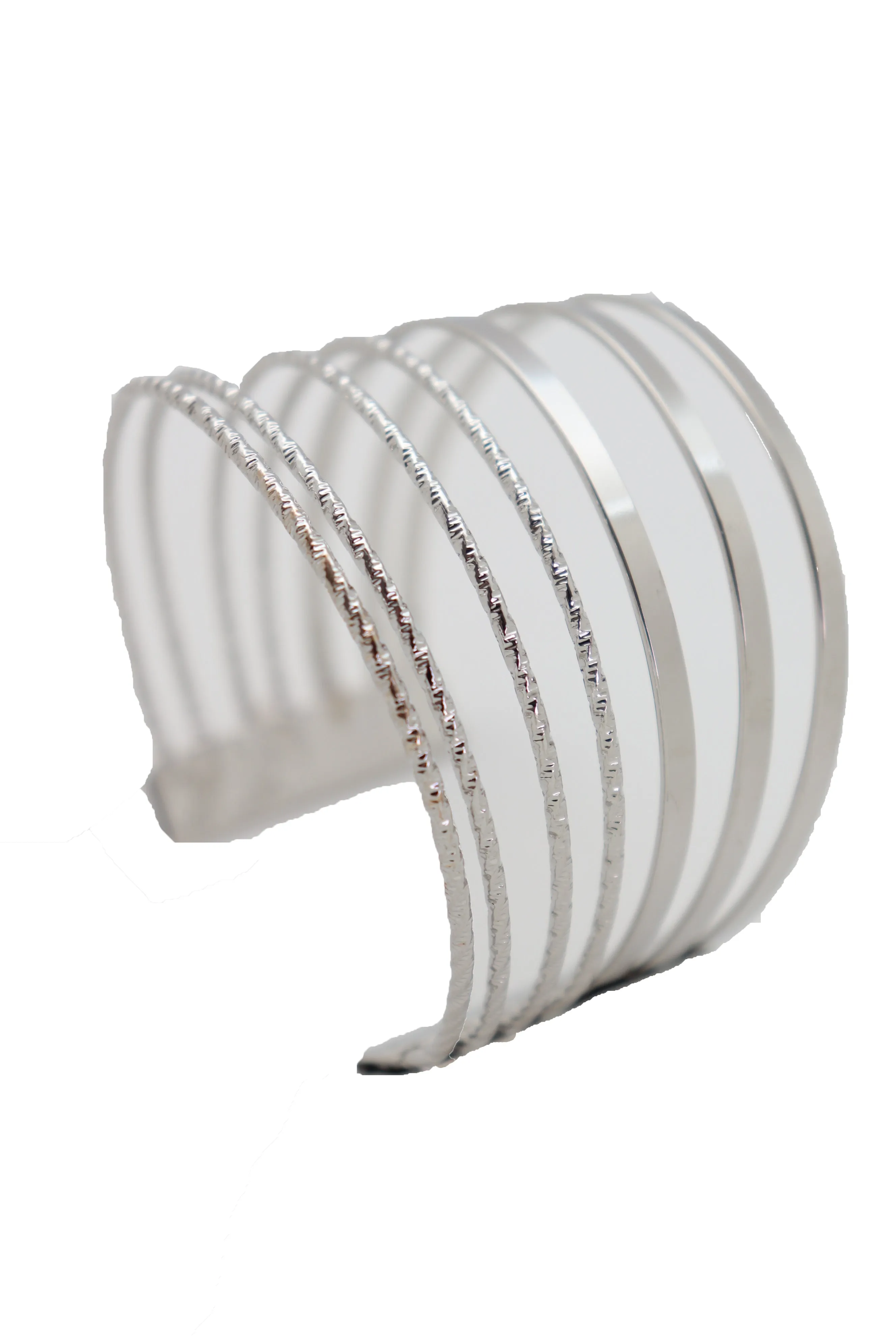 Silver Metal Bangle Cuff Bracelet Jewelry Fashion Stripes Fan Fancy Style