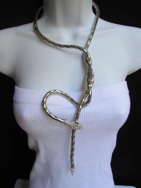Silver Metal Extra Long Thin Necklace / Bracelet Snake Rhinestones Style Jewelry Accessories
