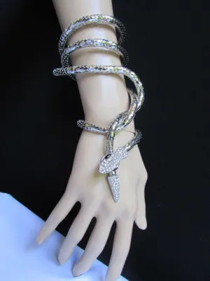 Silver Metal Extra Long Thin Necklace / Bracelet Snake Rhinestones Style Jewelry Accessories