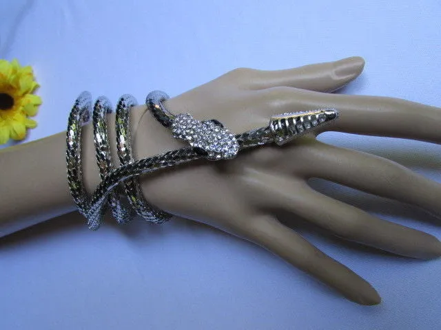 Silver Metal Extra Long Thin Necklace / Bracelet Snake Rhinestones Style Jewelry Accessories