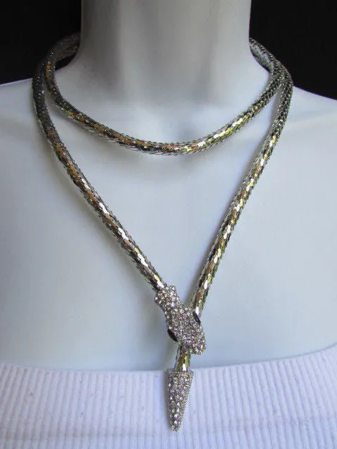 Silver Metal Extra Long Thin Necklace / Bracelet Snake Rhinestones Style Jewelry Accessories