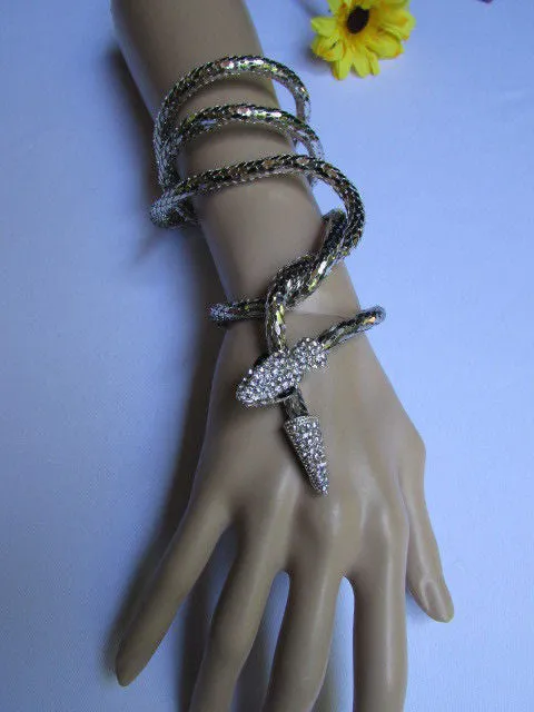 Silver Metal Extra Long Thin Necklace / Bracelet Snake Rhinestones Style Jewelry Accessories