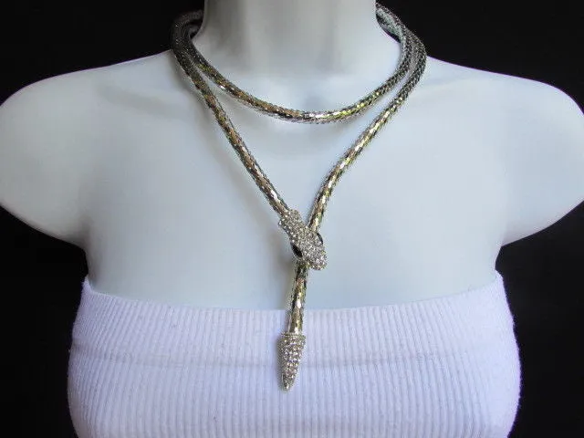 Silver Metal Extra Long Thin Necklace / Bracelet Snake Rhinestones Style Jewelry Accessories