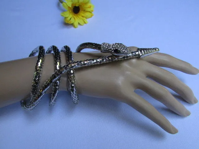 Silver Metal Extra Long Thin Necklace / Bracelet Snake Rhinestones Style Jewelry Accessories