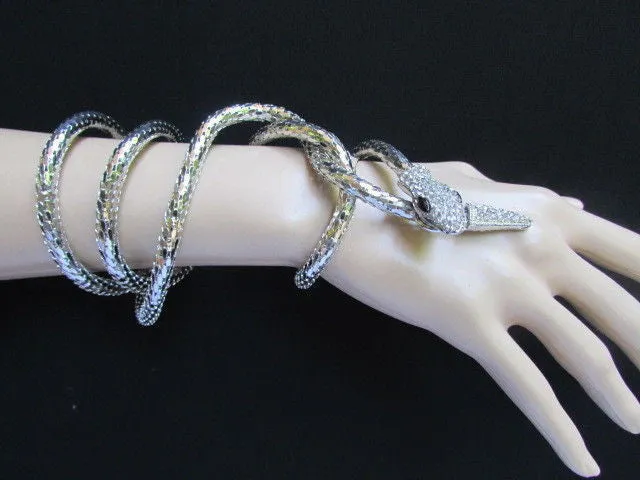 Silver Metal Extra Long Thin Necklace / Bracelet Snake Rhinestones Style Jewelry Accessories