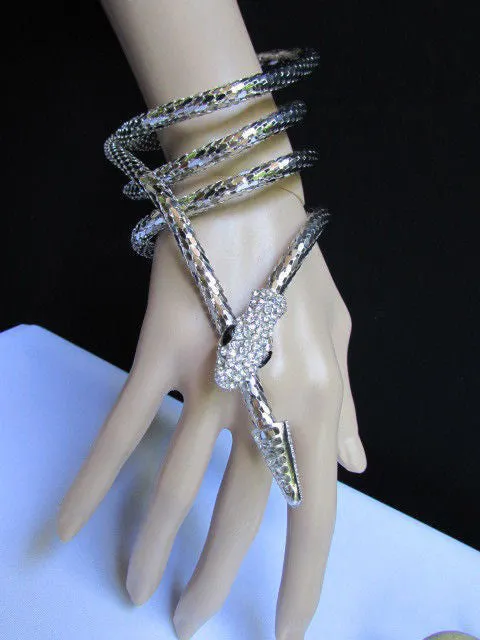 Silver Metal Extra Long Thin Necklace / Bracelet Snake Rhinestones Style Jewelry Accessories