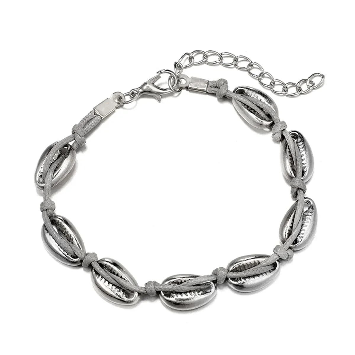 Silver-Plated Bead Shell Map Charm Bracelet Set