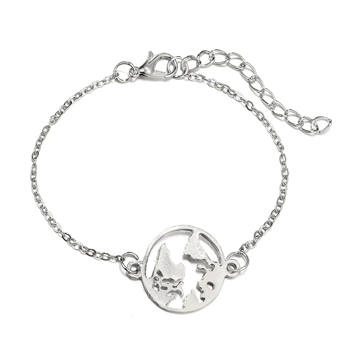Silver-Plated Bead Shell Map Charm Bracelet Set