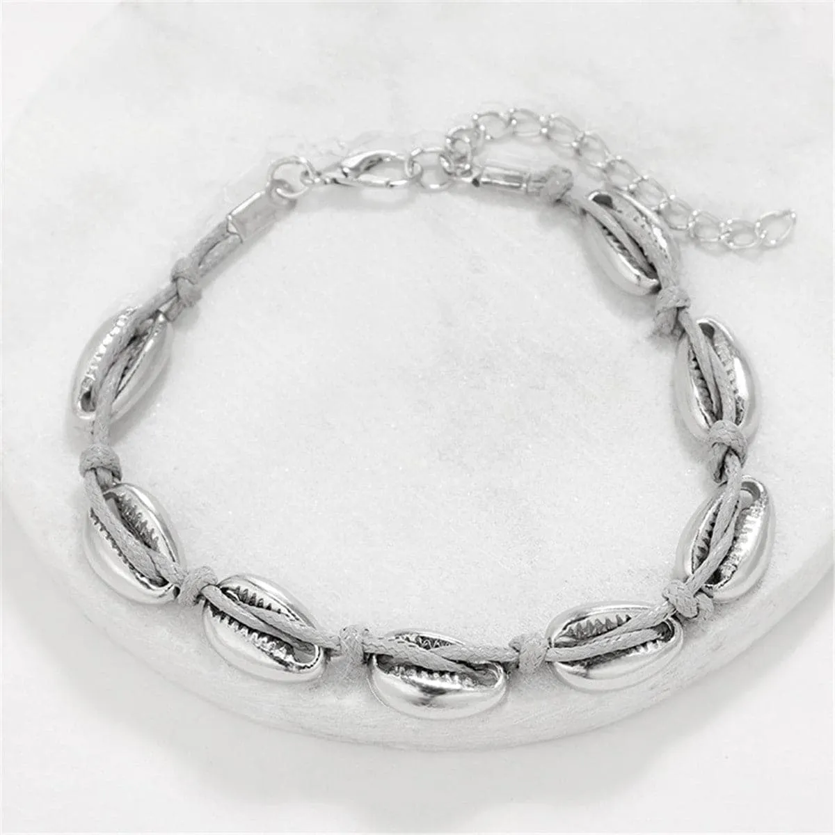 Silver-Plated Bead Shell Map Charm Bracelet Set