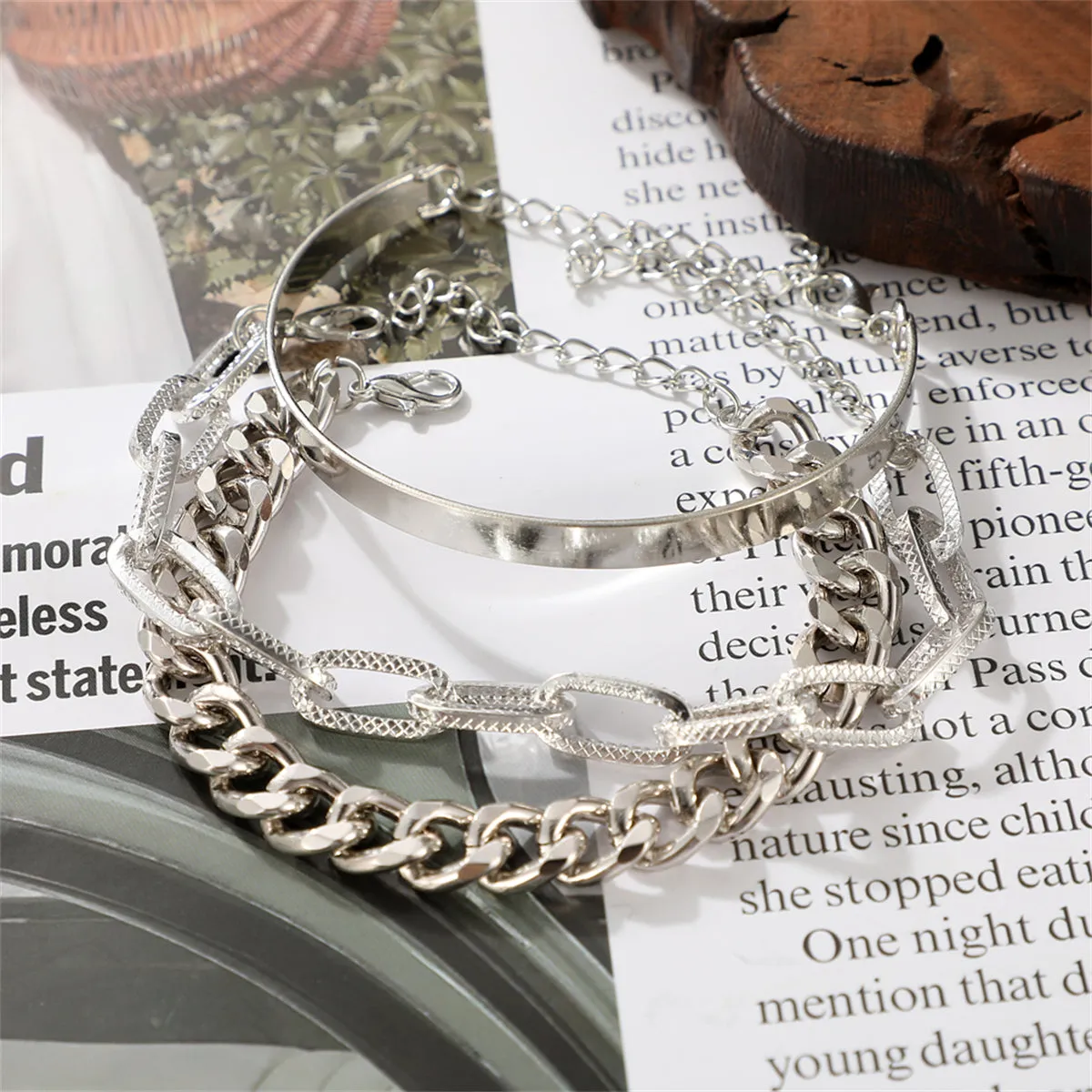 Silver-Plated Cable Chain Bracelet Set
