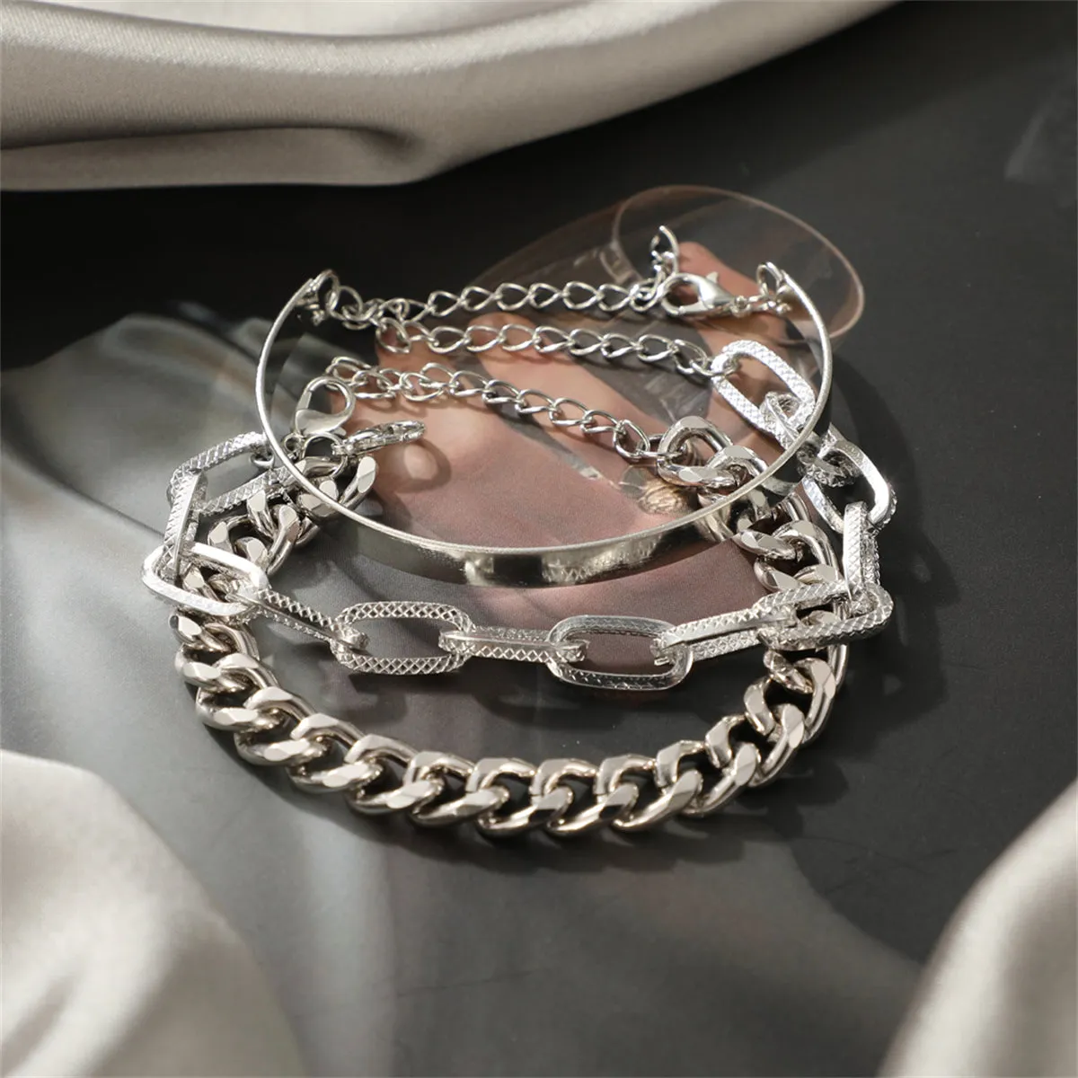 Silver-Plated Cable Chain Bracelet Set