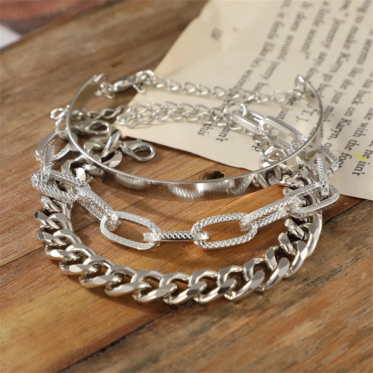 Silver-Plated Cable Chain Bracelet Set