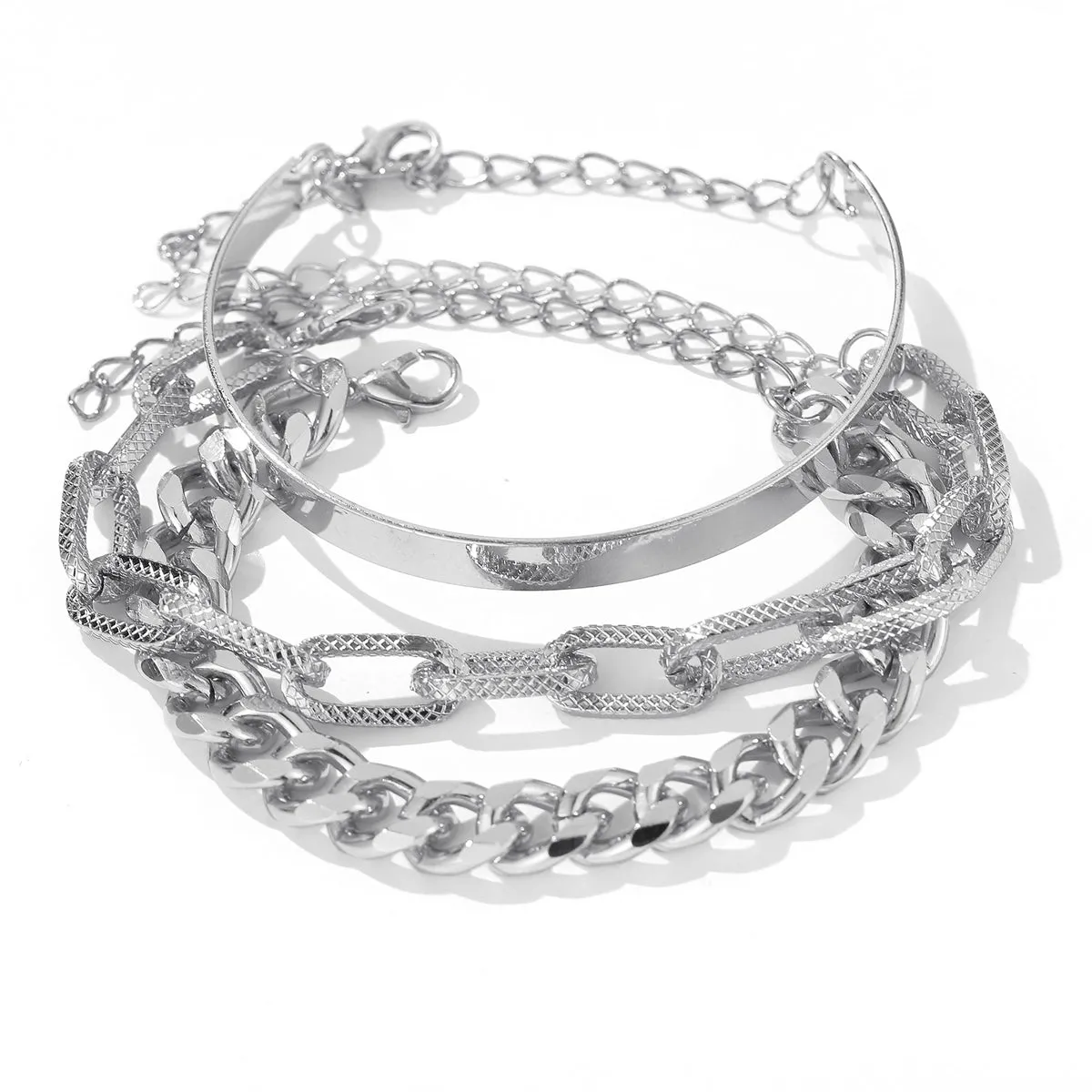 Silver-Plated Cable Chain Bracelet Set