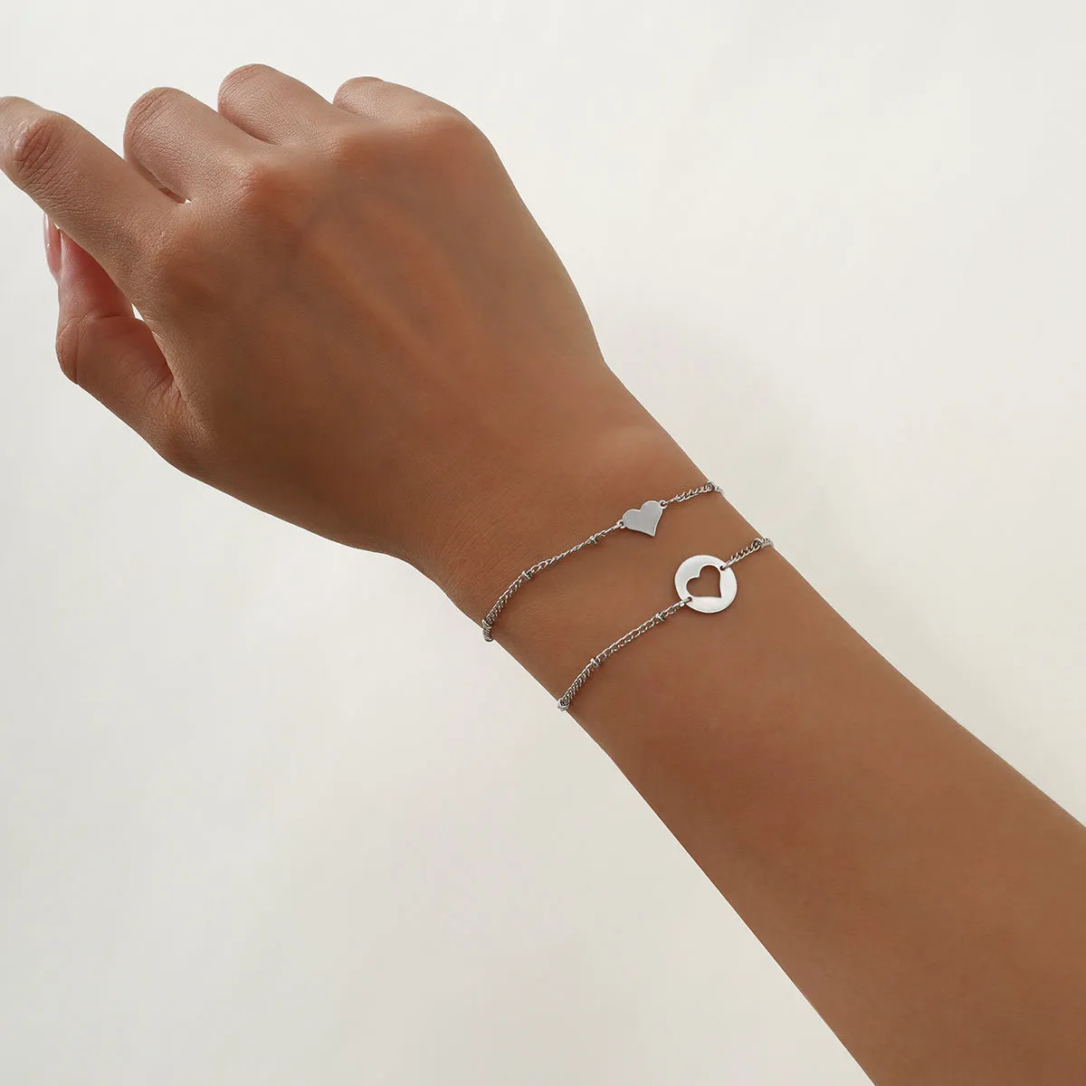 Silver-Plated Openwork Heart Charm Bracelet Set