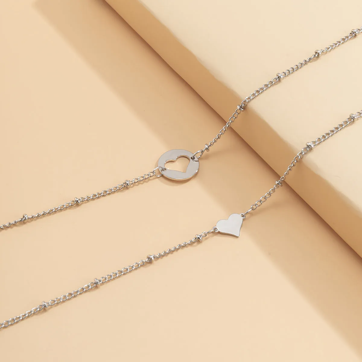 Silver-Plated Openwork Heart Charm Bracelet Set