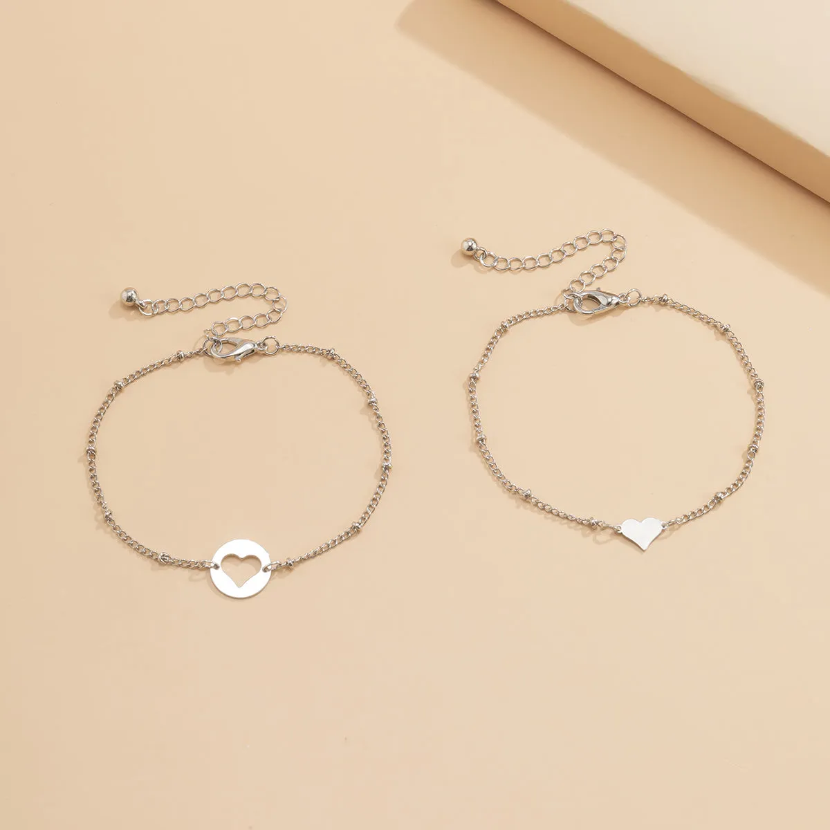 Silver-Plated Openwork Heart Charm Bracelet Set