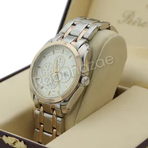 Silver PT Designer Bezel Metal Band Round Watch Diamond Cut Cuban Bracelet G96SG