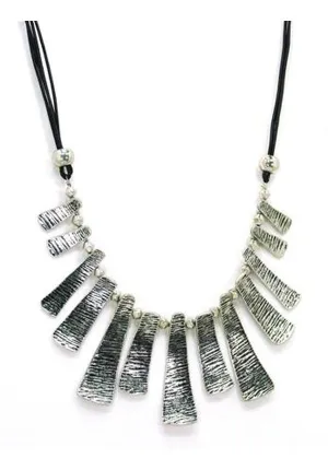 Silver Tone Brushed Plate Necklace
